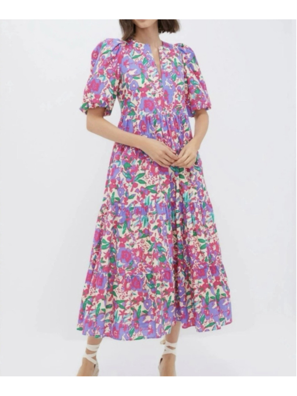 Tuckernuck Hyacinth House Magenta Multi Floral Louisa Midi Dress XS GORGEOUS!!